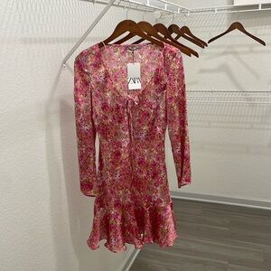 Zara pink floral mini dress